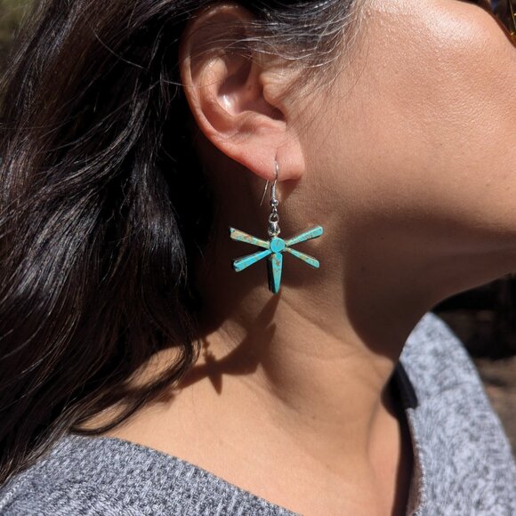 Genuine Navajo Turquoise Earrings Handmade Native American Jewelry for Women *** - Picture 12 of 14